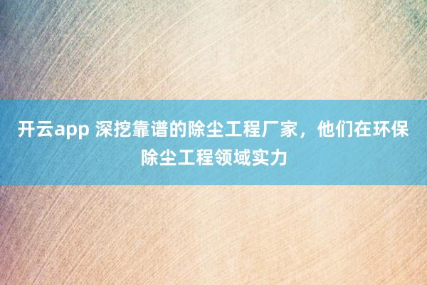 开云app 深挖靠谱的除尘工程厂家，他们在环保除尘工程领域实力