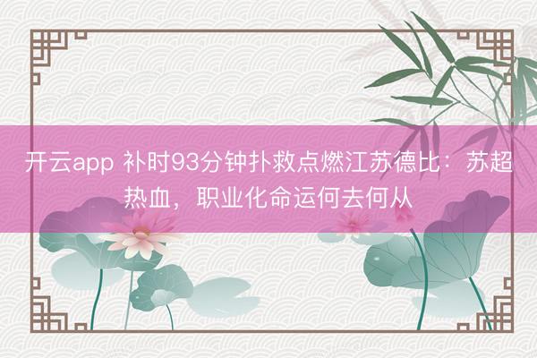 开云app 补时93分钟扑救点燃江苏德比：苏超热血，职业化命运何去何从