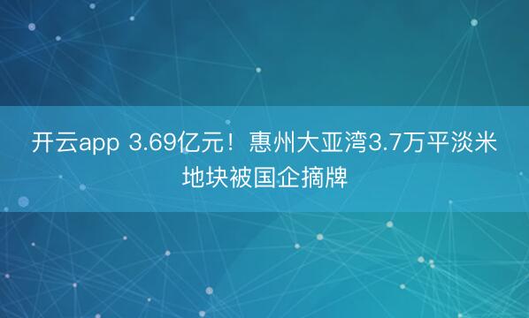 开云app 3.69亿元！惠州大亚湾3.7万平淡米地块被国企摘牌