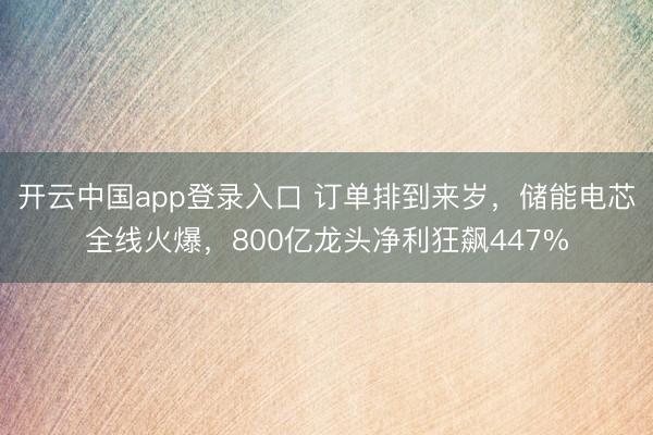 开云中国app登录入口 订单排到来岁，储能电芯全线火爆，800亿龙头净利狂飙447%